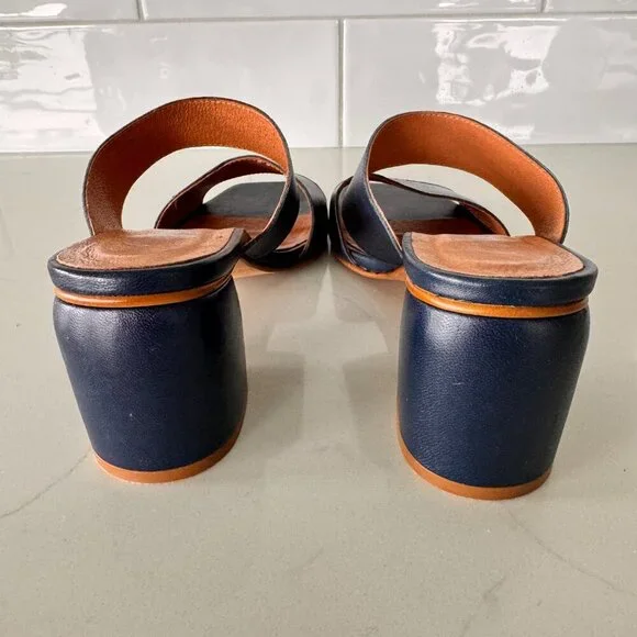 L'Intervalle Julia Navy Leather Block Heel Dress Sandal - Picture 4 of 7